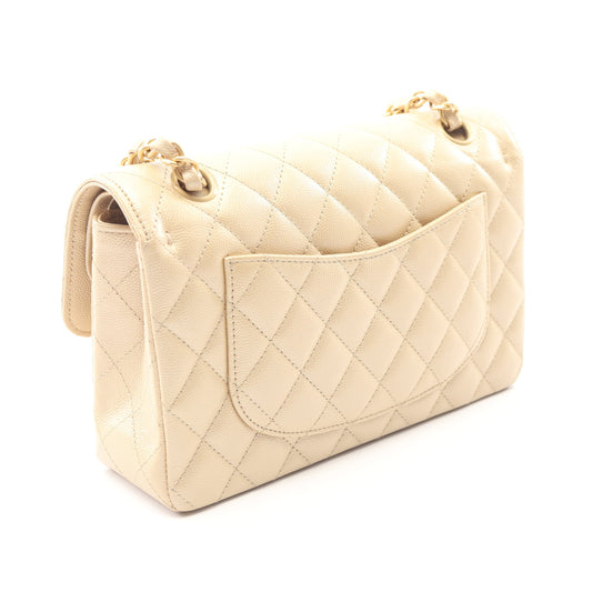 マトラッセ Wフラップ Wチェーンショルダーバッグ キャビアスキン シャンパンゴールド ゴールド金具 シャネル