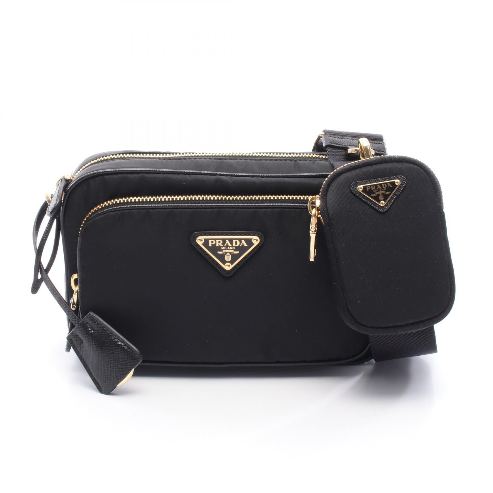 PRADA ブラック ショルダーバッグ　ナイロン Re-Nylon ミニ ショルダーバッグ ナイロン レザー ブラック プラダ – RECLO