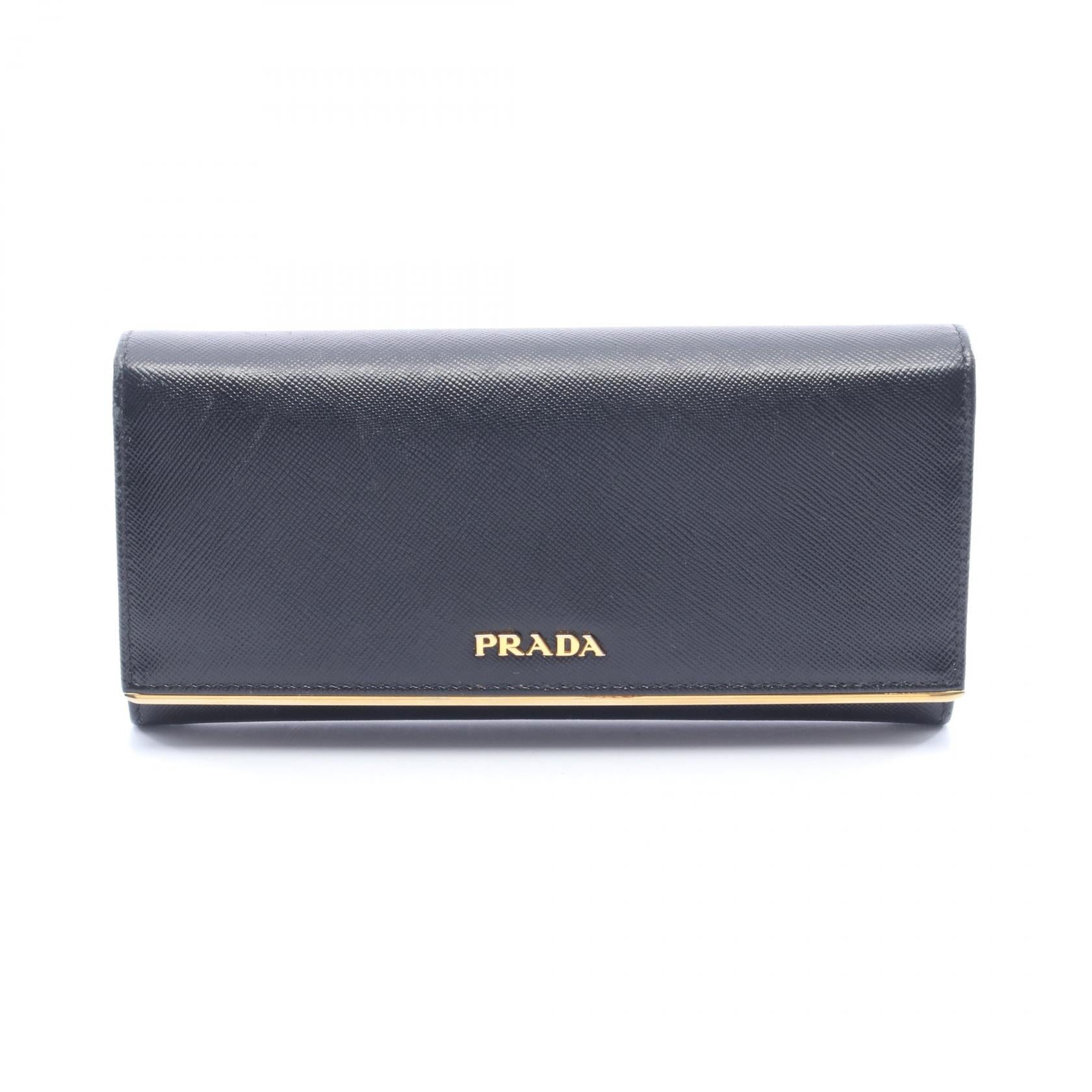 プラダ PRADA 長財布 二つ折り財布 サフィアーノ ブラック 三角