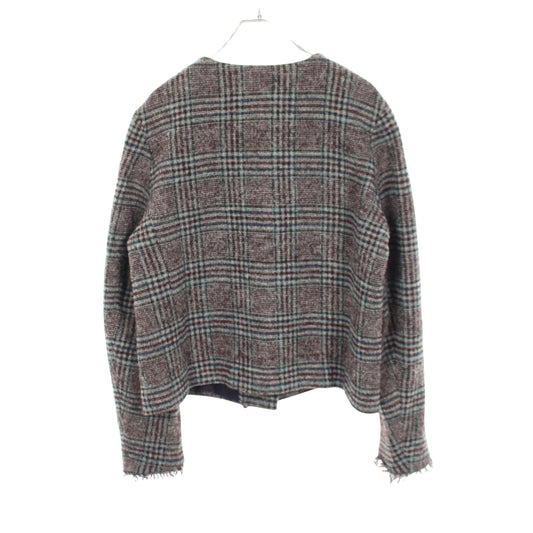 チェック柄 ノーカラージャケット ウール グレー ネイビー ライトブルー マックスマーラウィークエンド