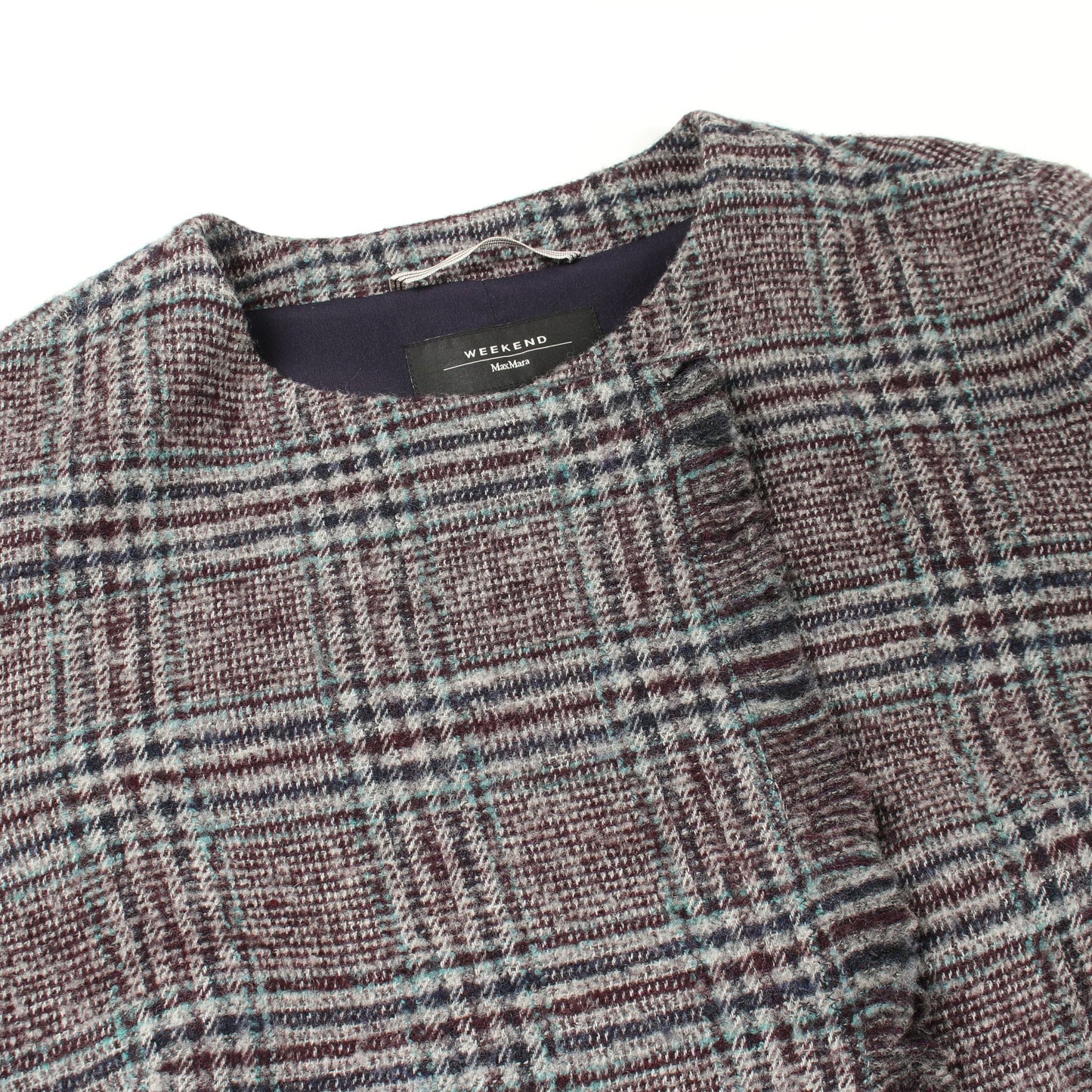 チェック柄 ノーカラージャケット ウール グレー ネイビー ライトブルー マックスマーラウィークエンド アウター Max Mara Weekend