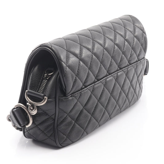 マトラッセ アンティークシルバー金具 チェーンショルダーバッグ レザー ブラック シャネル バッグ CHANEL