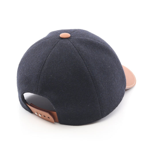 ライリー キャップ ウール レザー ブラック ライトブラウン エルメス