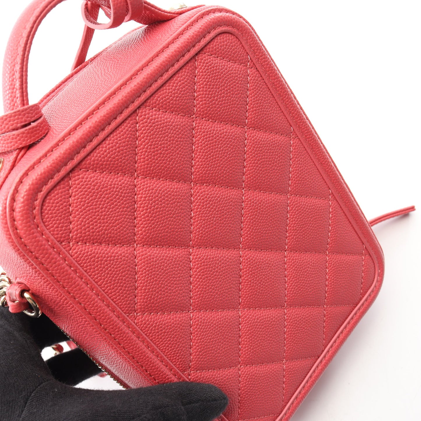 CCフィリグリー 2WAY チェーンショルダーバッグ キャビアスキン ピンクレッド ゴールド金具 シャネル バッグ CHANEL