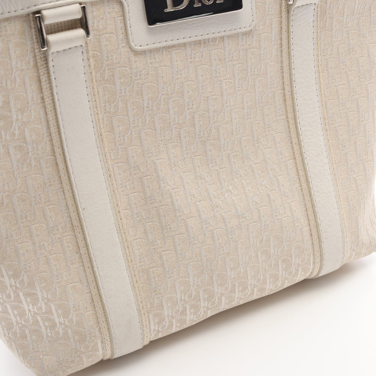 ストリートシック トロッター ハンドバッグ キャンバス レザー アイボリー ホワイト クリスチャンディオール バッグ Christian Dior