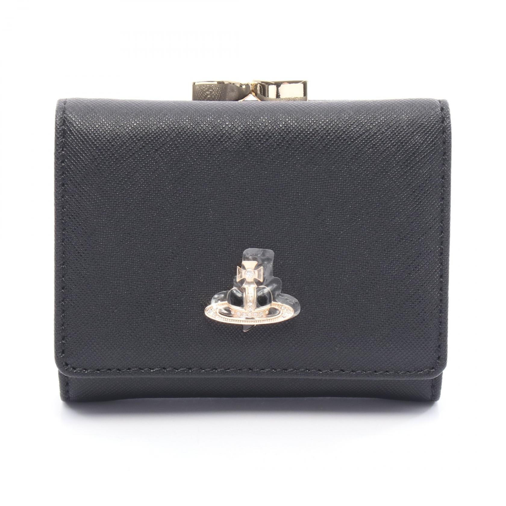 ヴィヴィアンウエストウッド　オーブ　三つ折り財布　サフィアーノレザー　黒 SMALL FRAME WALLET オーブ 三つ折り財布 サフィアーノレザー ブラック