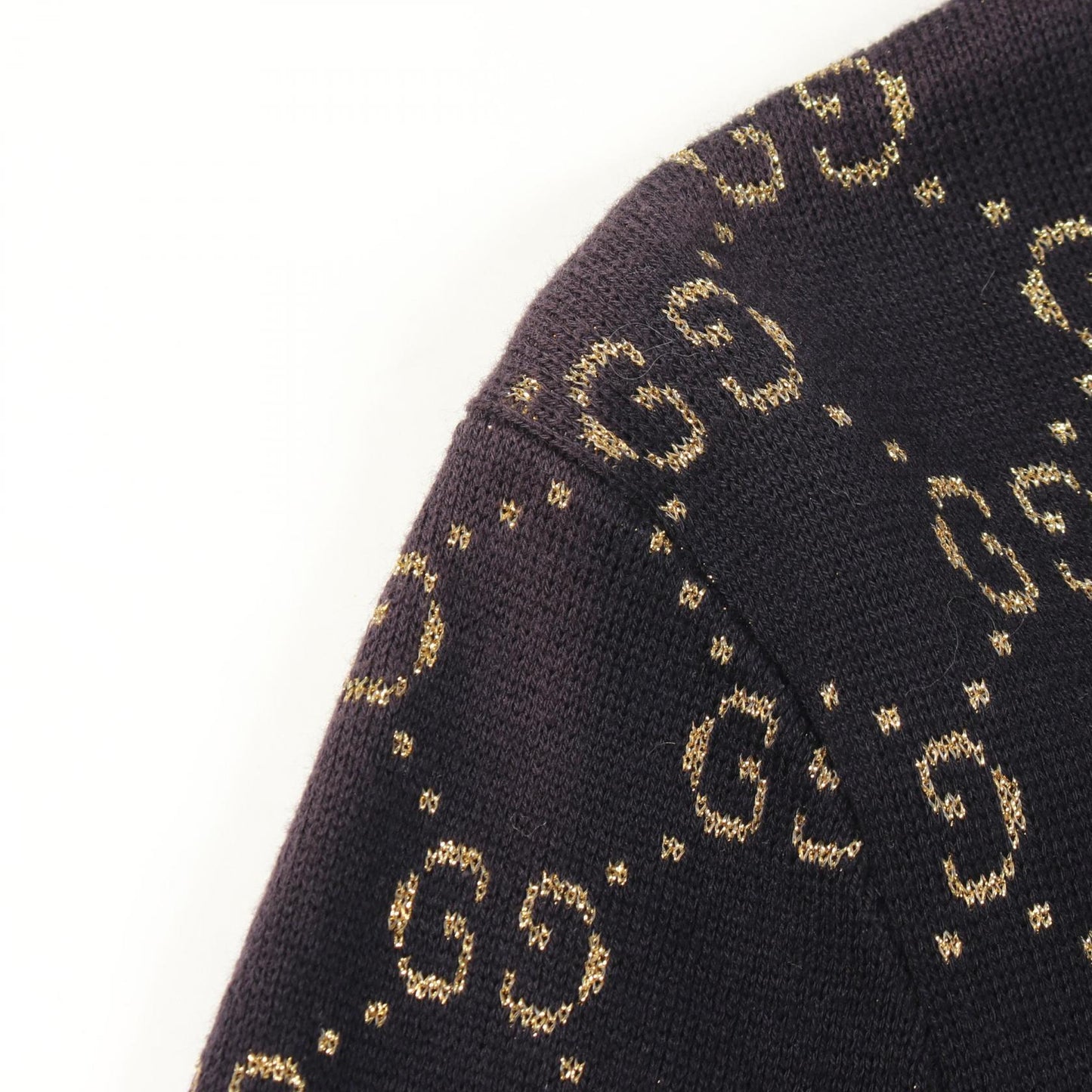 GGコットンラメ 半袖 ニット コットン ネイビー ゴールド グッチ トップス GUCCI