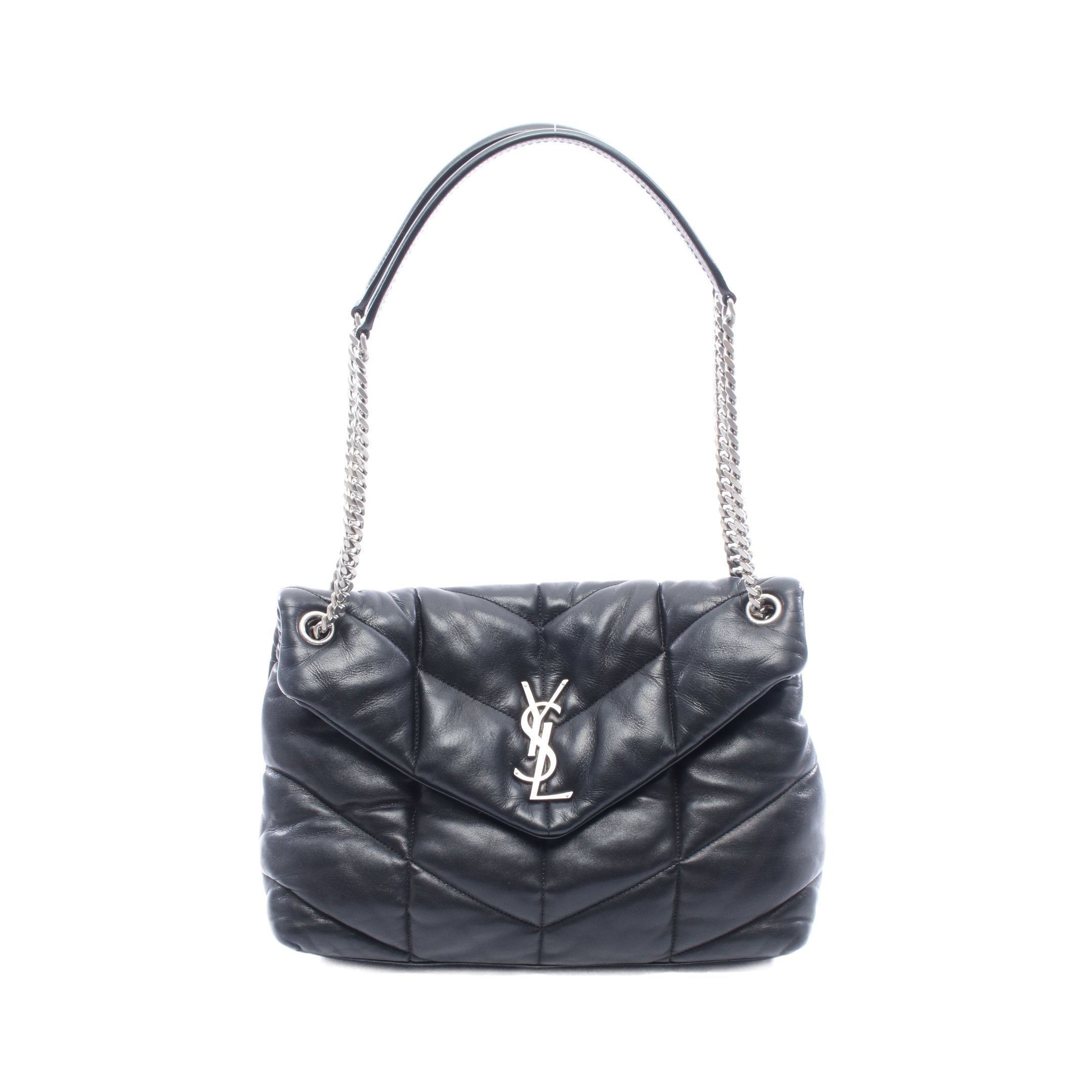 サンローランパリ SAINT LAURENT PARIS パファー ミディアム ショルダーバッグ バッグ ラムスキン（羊革） レディース ブラック系 55774751EL07 【中古】 パファー ミディアム チェーンショルダーバッグ ラムスキン ブラック