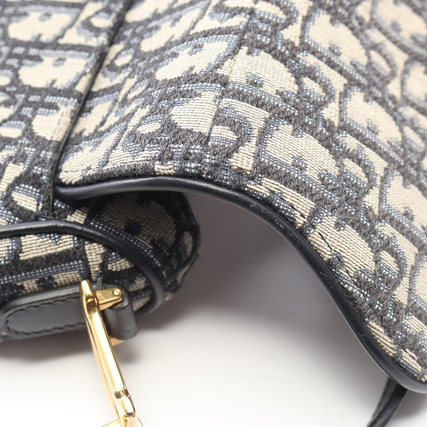 サドルバッグ ミニ オブリークジャカード ハンドバッグ キャンバス レザー ネイビー クリスチャンディオール バッグ Christian Dior