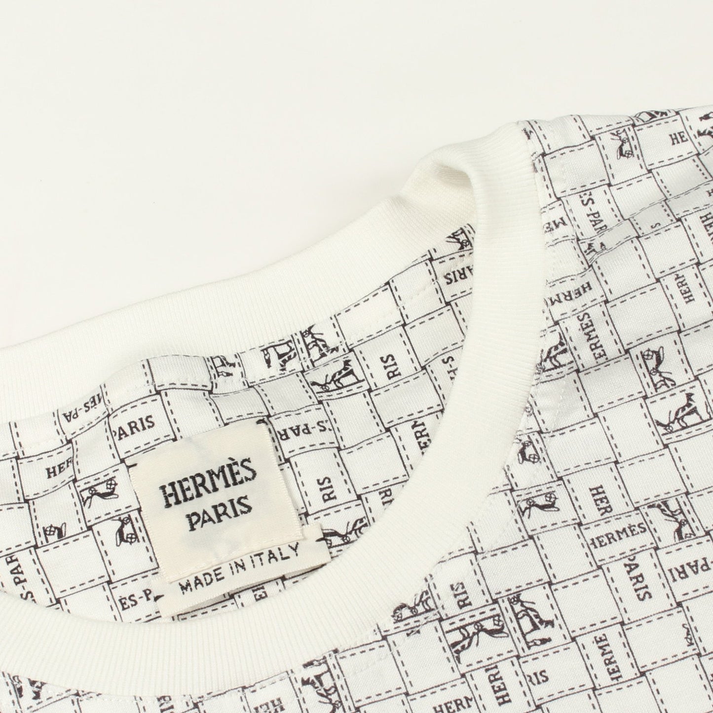 BOLDUC AU CARRE ボルデュック チェック 半袖Tシャツ クルーネック コットン ホワイト エルメス トップス HERMES