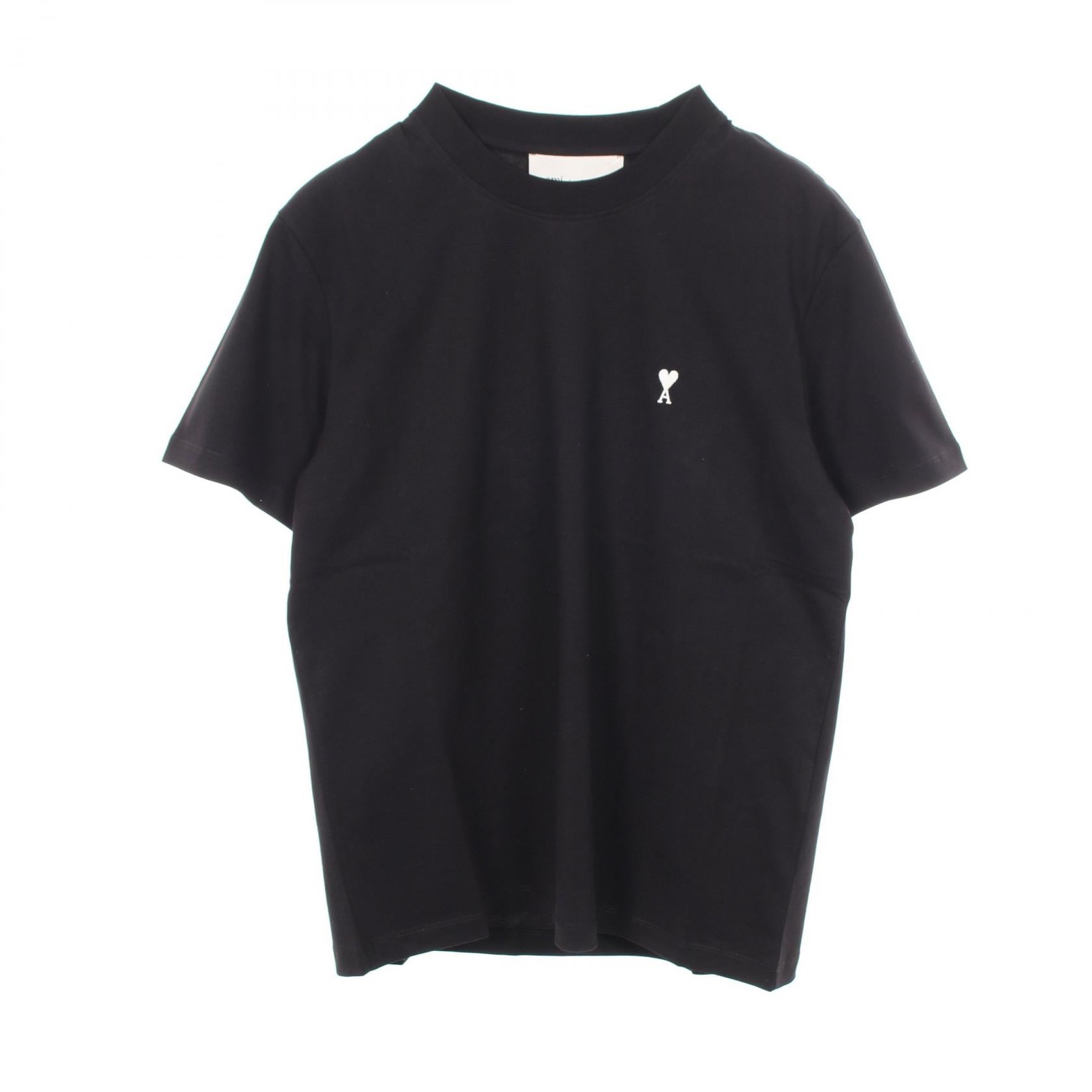 アミ アレクサンドル マテュッシ Tシャツ 半袖 ワンポイント ロゴ 黒 L AMI DE COEUR 半袖Tシャツ コットン ブラック アミアレクサンドルマ