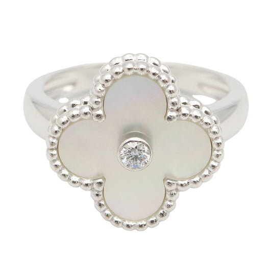 ヴィンテージアルハンブラ マザーオブパール 1PD リング リング 指輪 K18WG マザーオブパール ダイヤモンド ホワイト クリア ホワイトゴールド ヴァンクリーフアンドアーペル