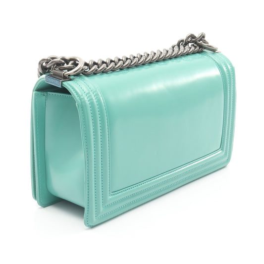 ボーイシャネル チェーンショルダーバッグ レザー エメラルドグリーン アンティークシルバー金具 シャネル