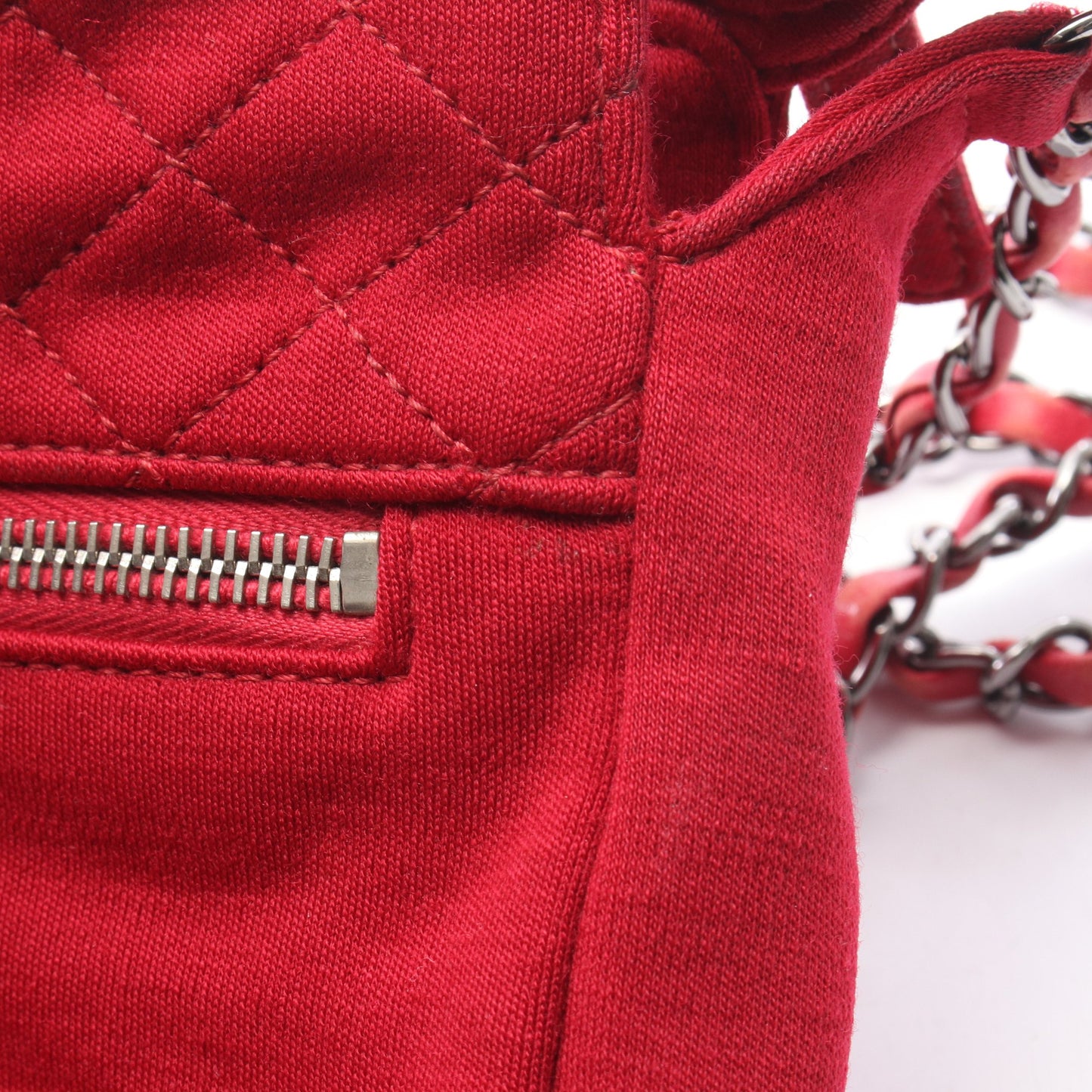 マトラッセ チェーンショルダーバッグ コットンジャージ レッド シルバー金具 シャネル バッグ CHANEL