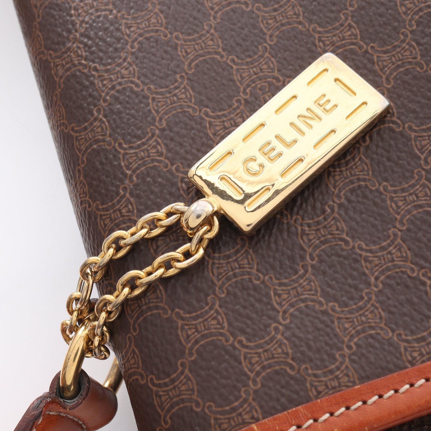 マカダム チャーム付き ハンドバッグ PVC レザー ダークブラウン ブラウン セリーヌ バッグ CELINE