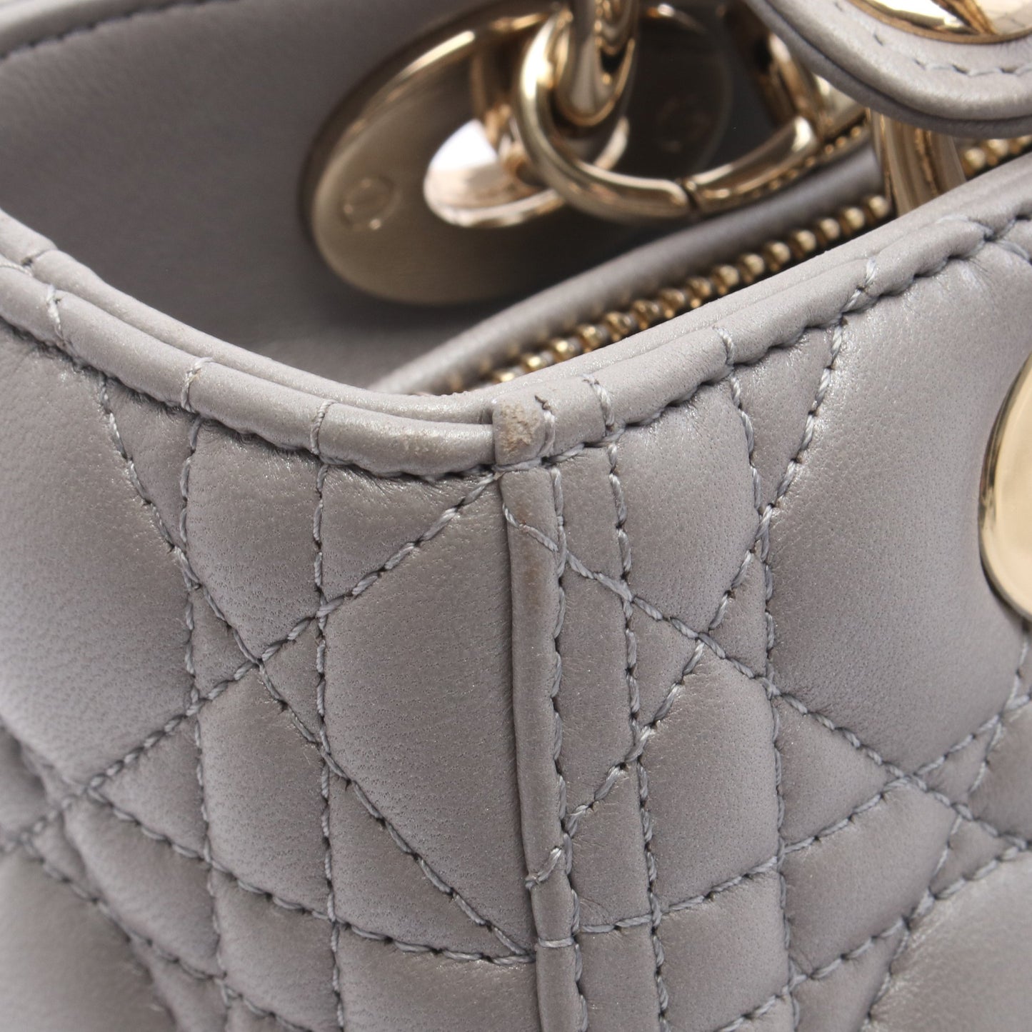 LADY DIOR レディディオール カナージュ 2WAY ハンドバッグ レザー グレー クリスチャンディオール バッグ Christian Dior