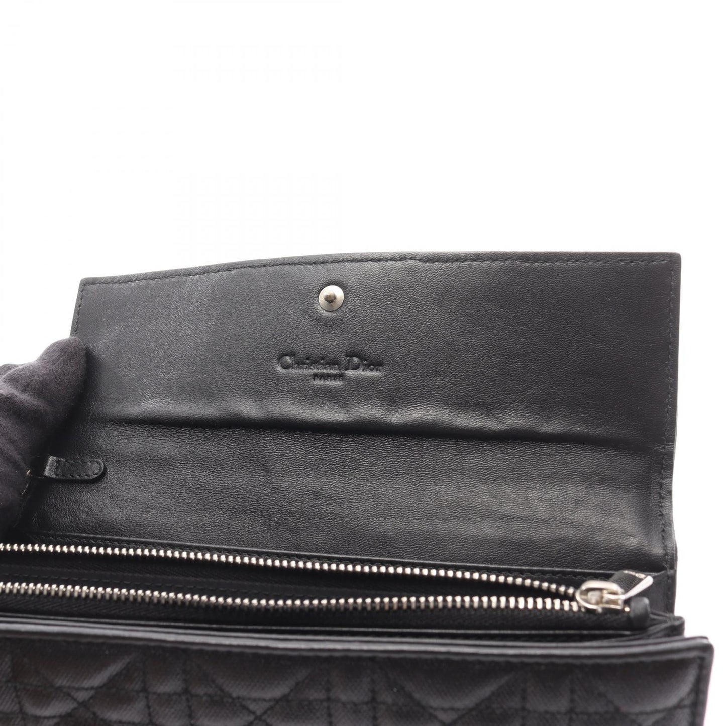 カナージュ 二つ折り長財布 レザー ブラック クリスチャンディオール 財布・小物 Christian Dior