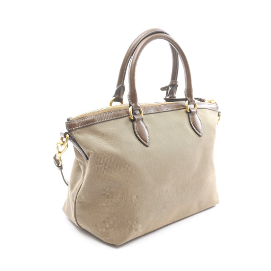 ロゴジャガード 2WAY ハンドバッグ キャンバス レザー カーキブラウン ダークブラウン プラダ バッグ PRADA