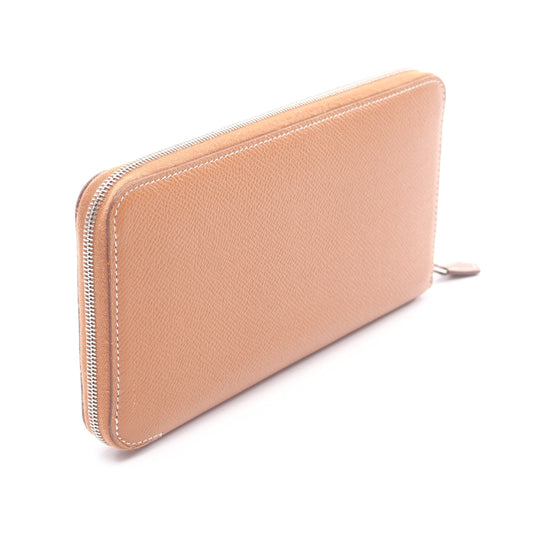 アザップロング シルクイン ゴールド ラウンドファスナー長財布 ヴォーエプソン ブラウン シルバー金具 Z刻印 エルメス 財布・小物 HERMES