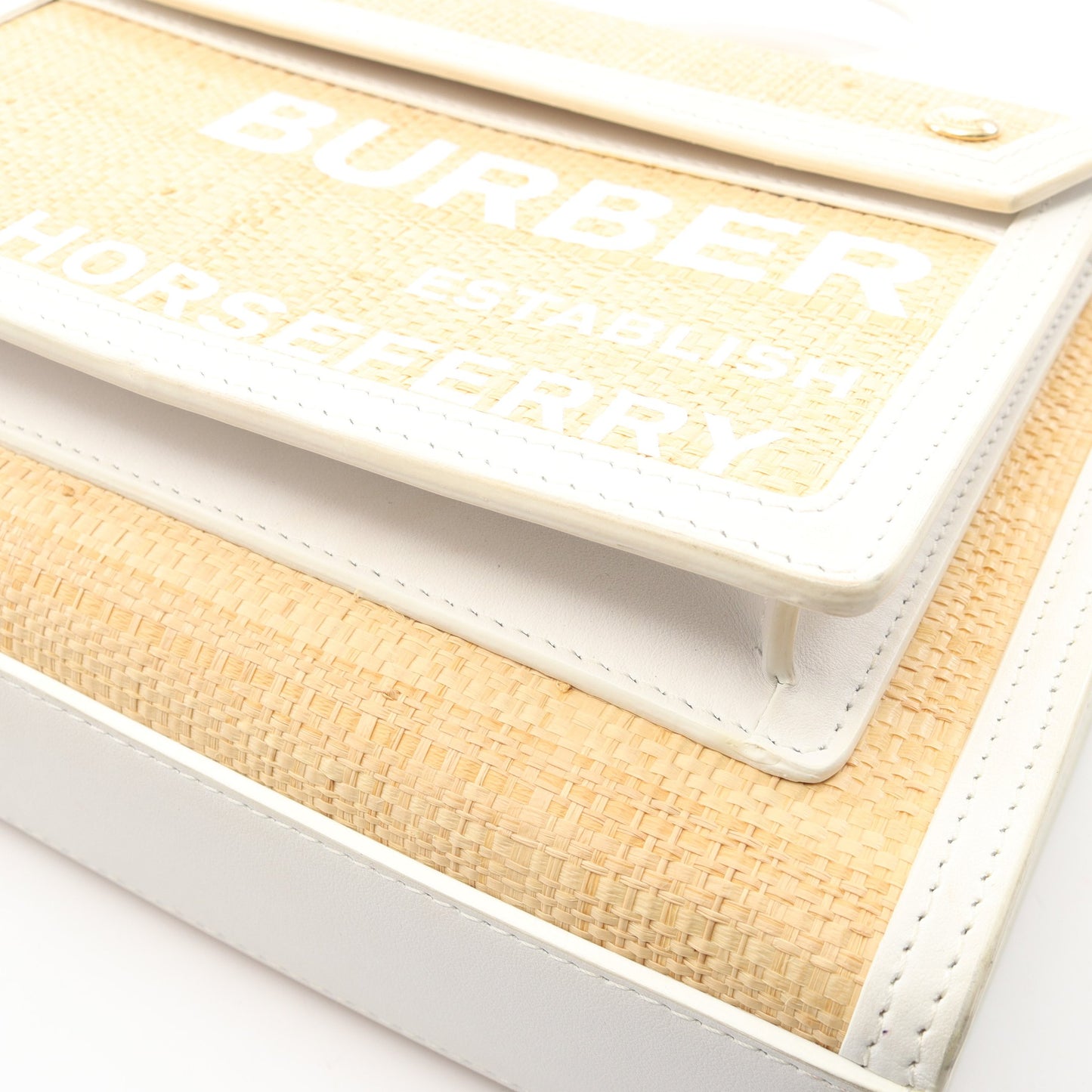 ミニ ポケットバッグ ハンドバッグ ラフィア レザー ベージュ ホワイト バーバリー バッグ BURBERRY