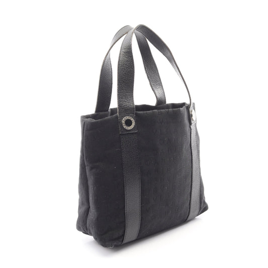 ロゴマニア ハンドバッグ キャンバス レザー ブラック ブルガリ