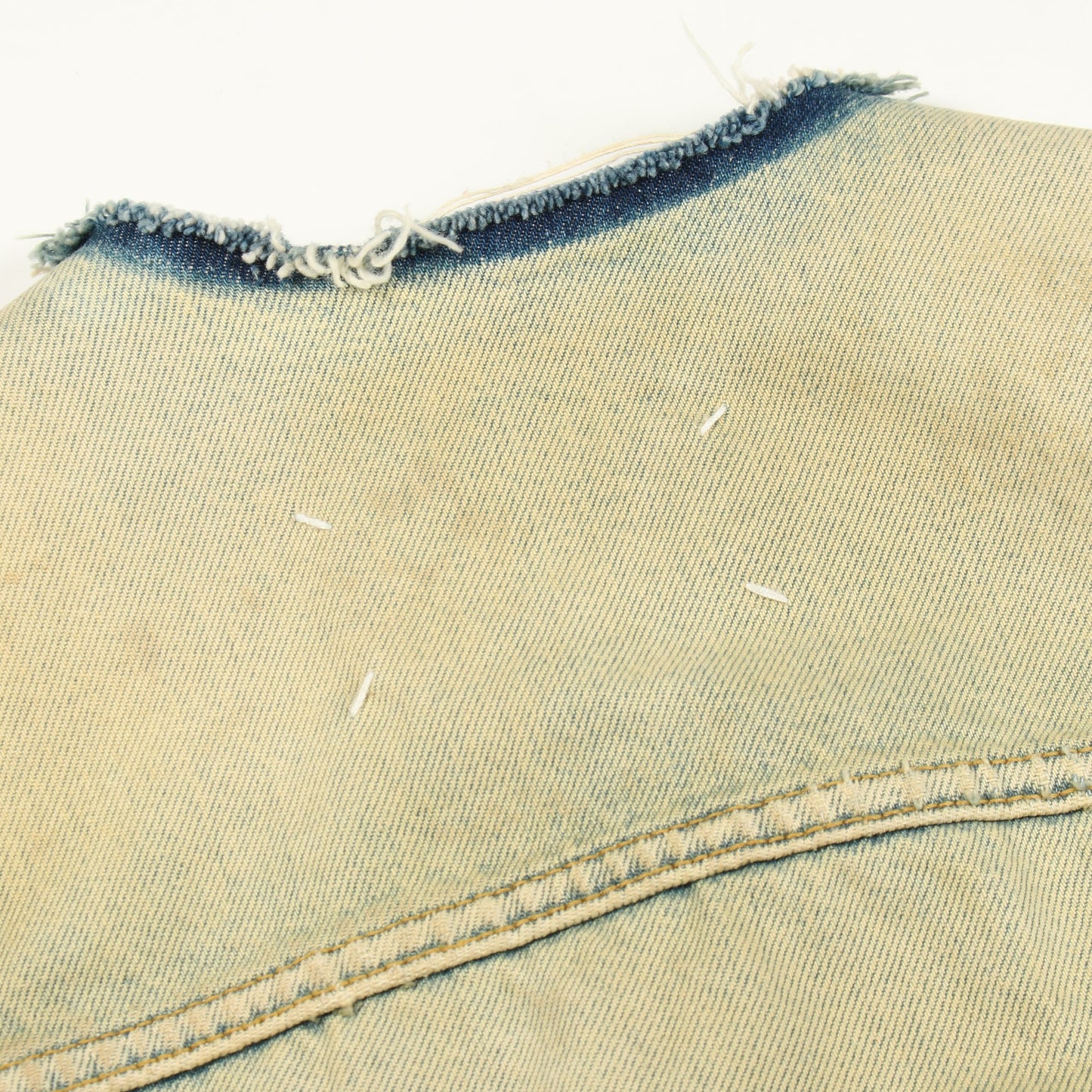 ダメージ加工 カットオフ クロップド デニムジャケット コットン ブルー イエロー メゾンマルジェラ アウター Maison Margiela