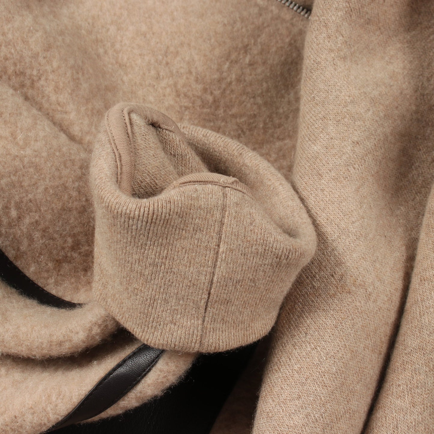 フード付き ジップアップ ジャケット ウール カシミヤ レザー ベージュ ダークブラウン エルメス