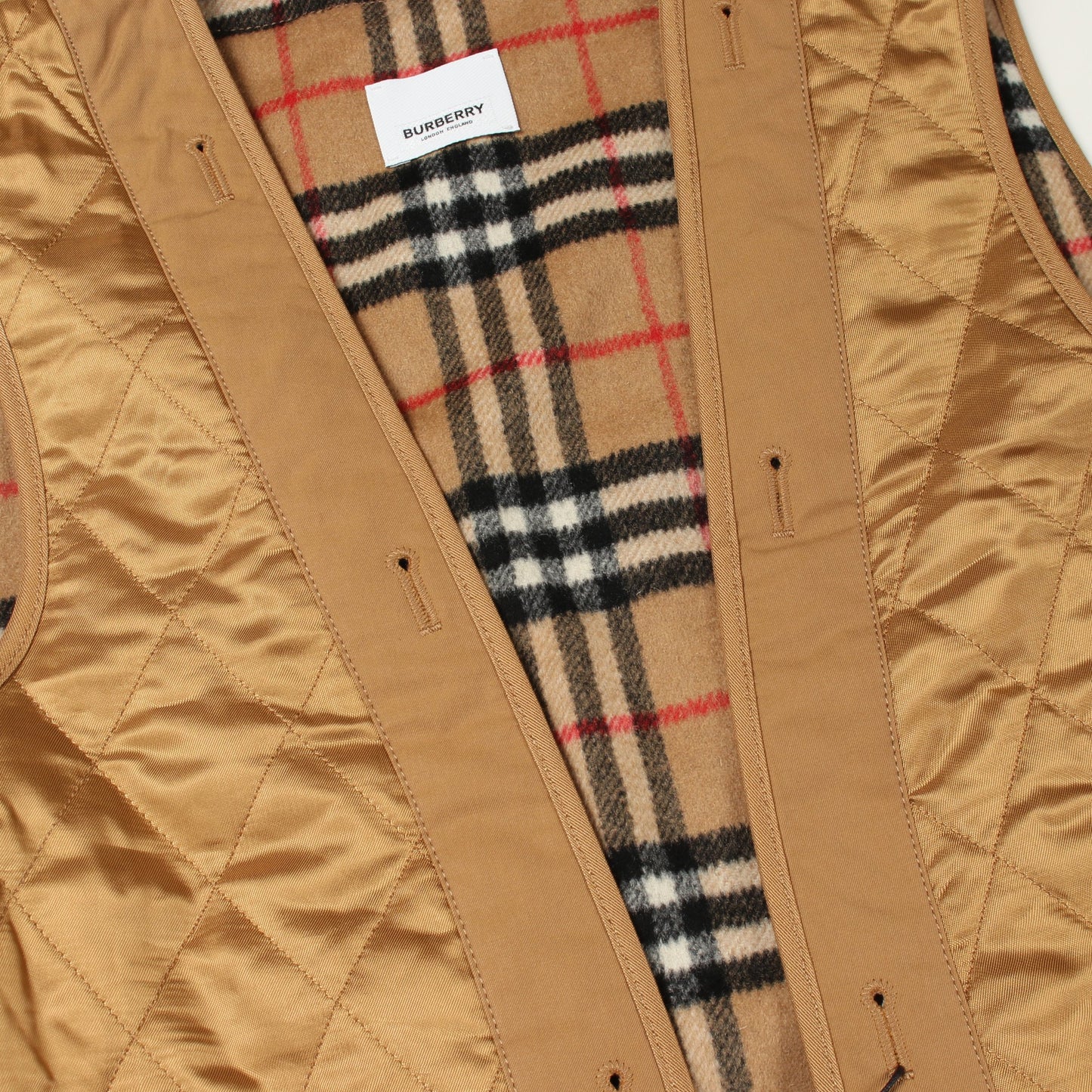 ノバチェック ライナー ロングジレ ベスト ウール カシミヤ コットン イエローブラウン バーバリー トップス BURBERRY