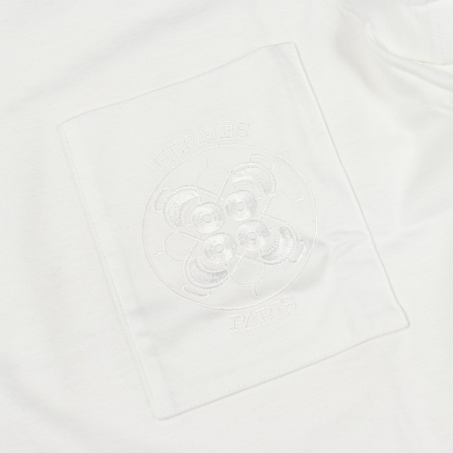 刺繍 ポケット付き 半袖Tシャツ コットン ホワイト エルメス トップス HERMES