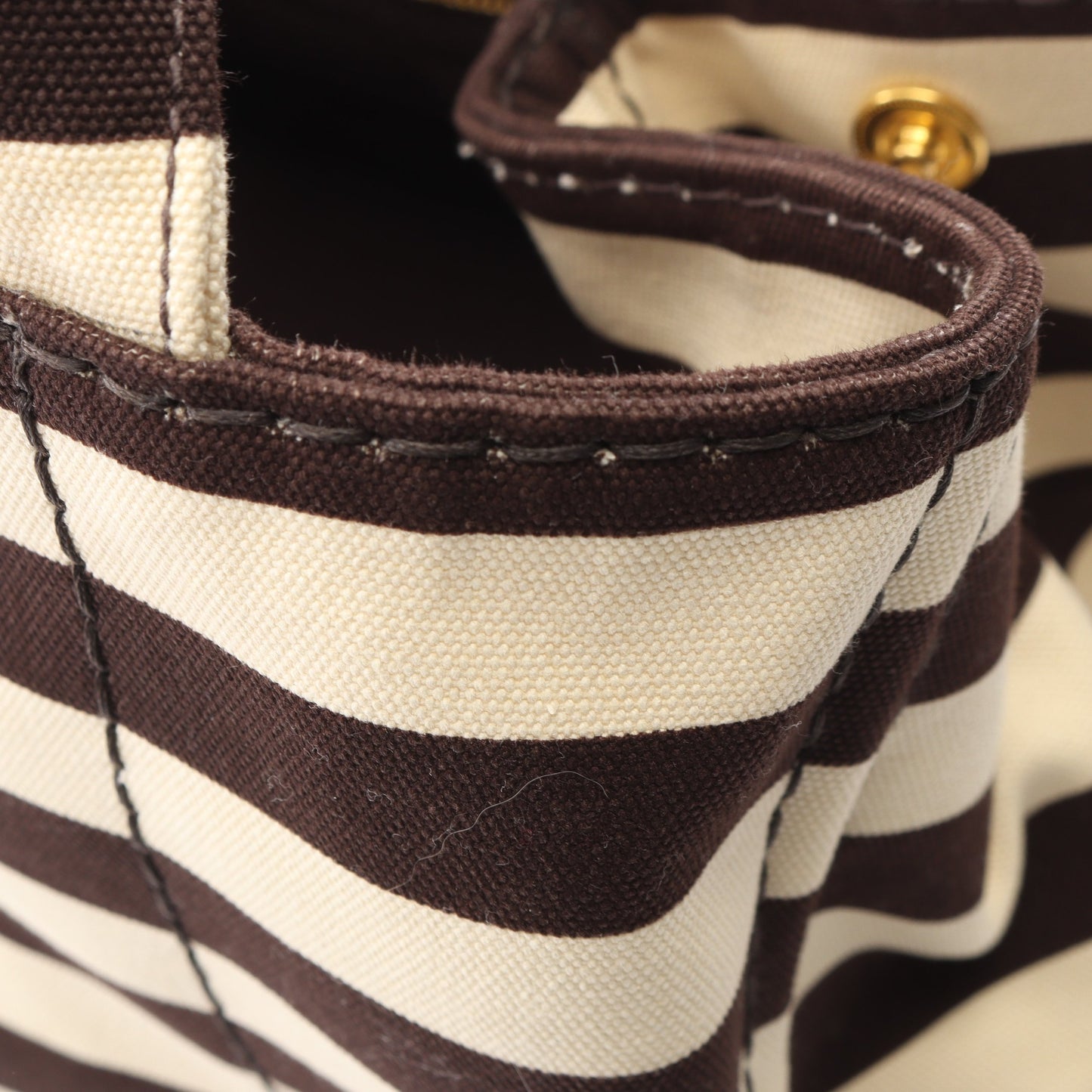 CANAPA STAMPATA カナパ 2WAY ハンドバッグ トートバッグ ボーダー キャンバス アイボリー ダークブラウン プラダ バッグ PRADA
