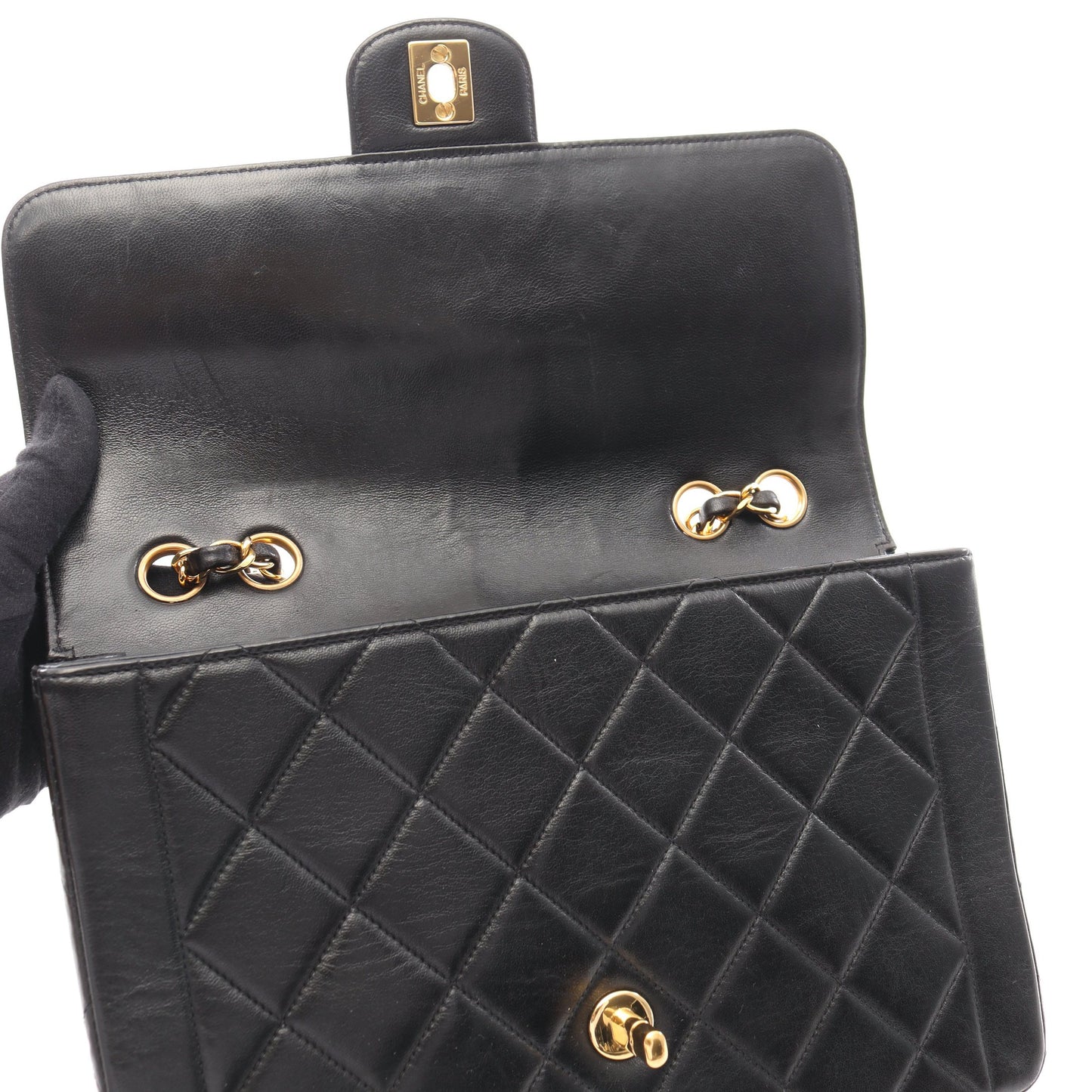 マトラッセ Wチェーンショルダーバッグ ラムスキン ブラック ゴールド金具 シャネル バッグ CHANEL
