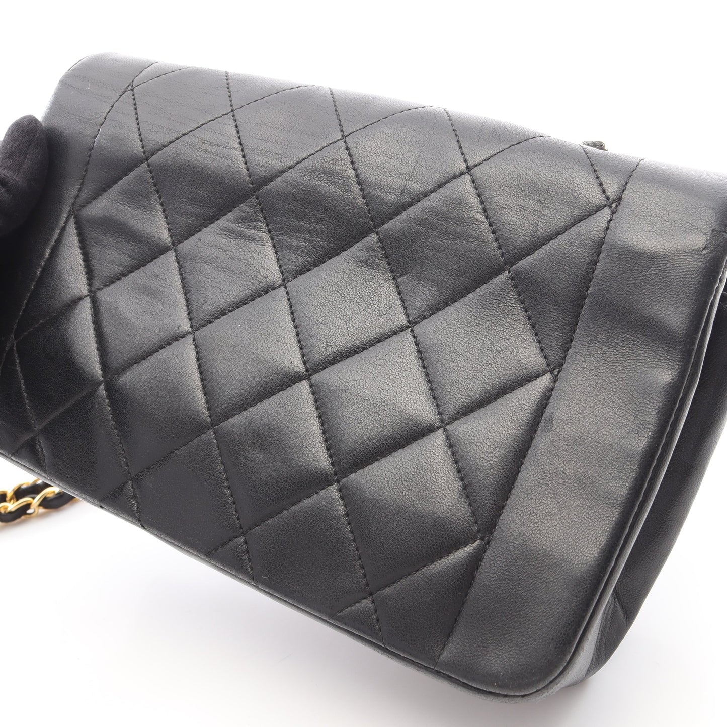 マトラッセ ダイアナフラップ チェーンショルダーバッグ ラムスキン ブラック ゴールド金具 シャネル バッグ CHANEL