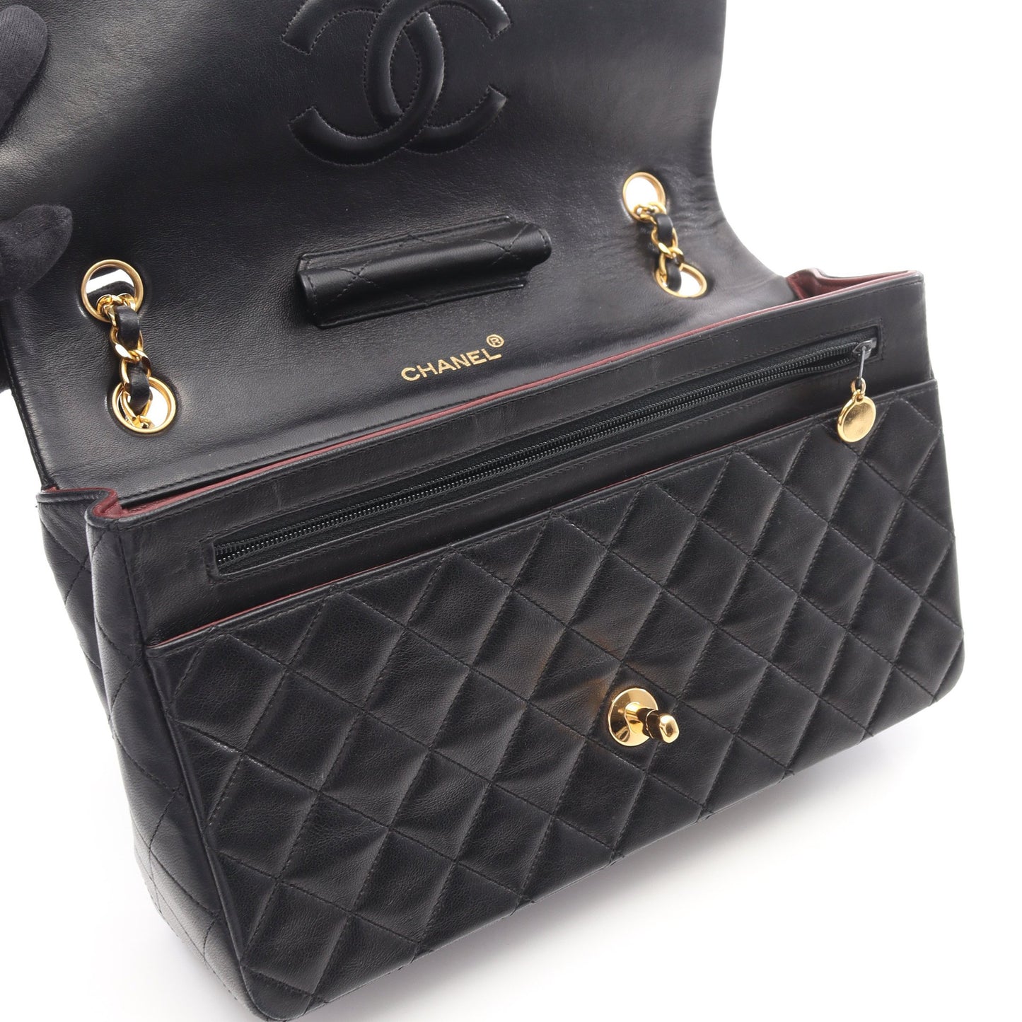 マトラッセ27 シングルフラップ Wチェーンショルダーバッグ ラムスキン ブラック ゴールド金具 シャネル バッグ CHANEL