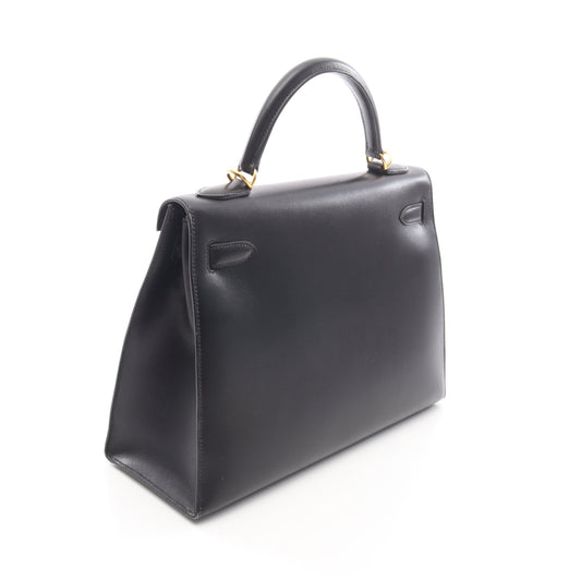 ケリー32 2WAY ハンドバッグ ボックスカーフ ブラック ゴールド金具 □D刻印 エルメス