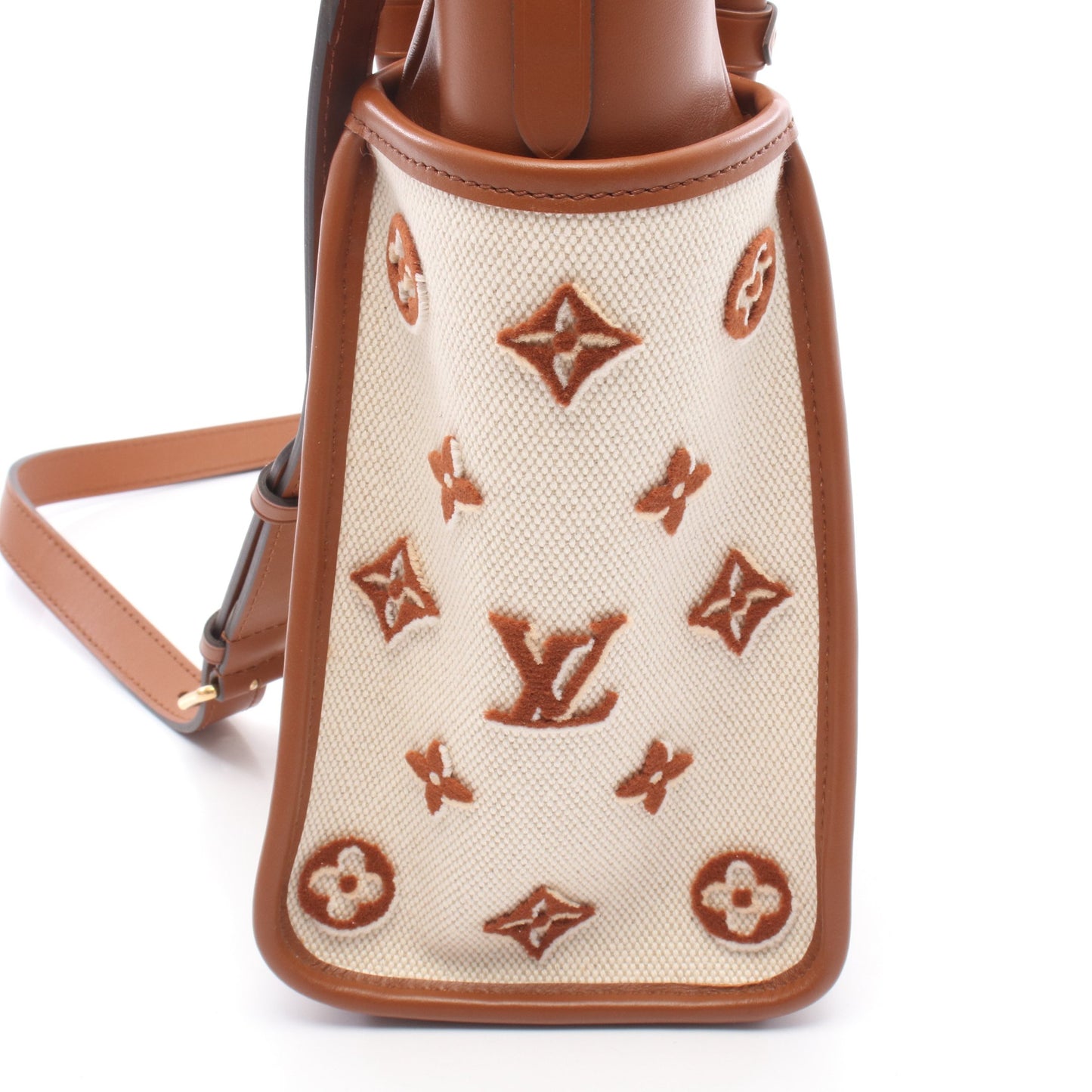 オンマイサイドMM モノグラムタフタージュ ブラン 2WAY ハンドバッグ キャンバス レザー ベージュ ブラウン ルイヴィトン バッグ LOUIS VUITTON