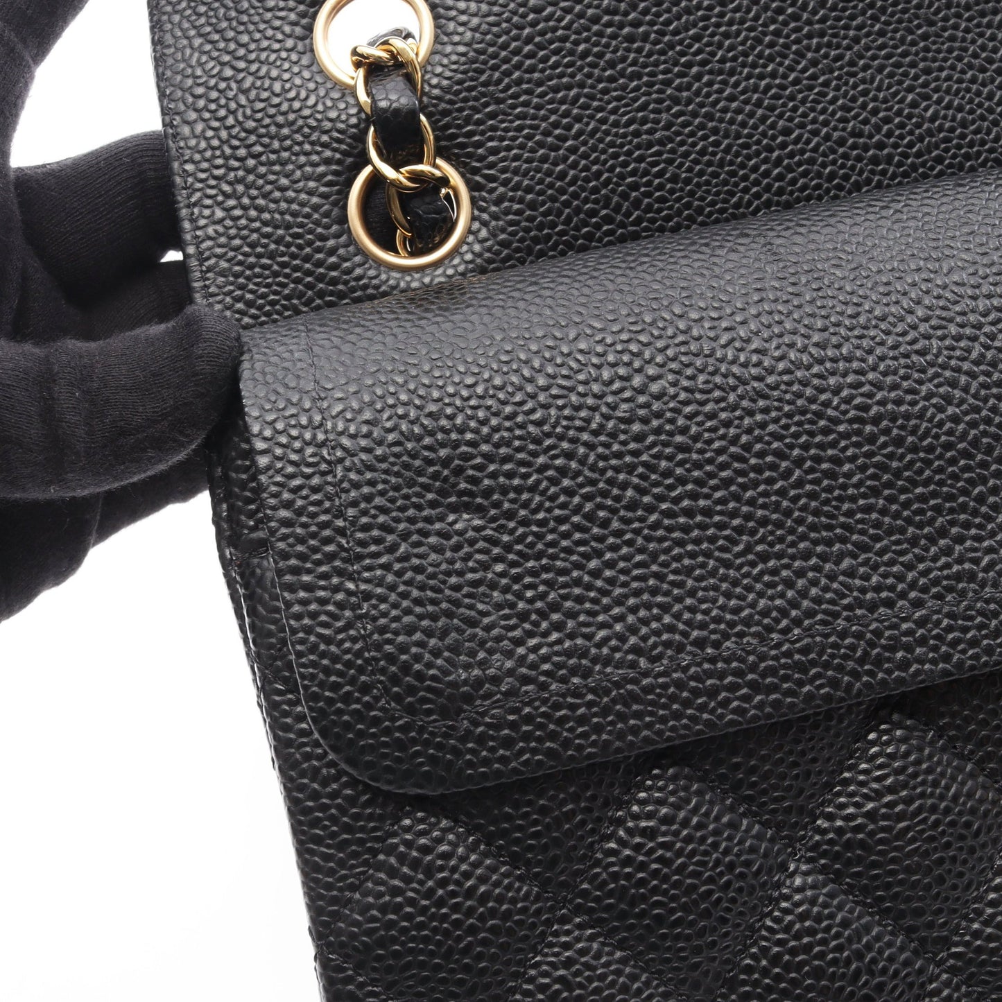マトラッセ Wフラップ Wチェーンショルダーバッグ キャビアスキン ブラック ゴールド金具 シャネル バッグ CHANEL