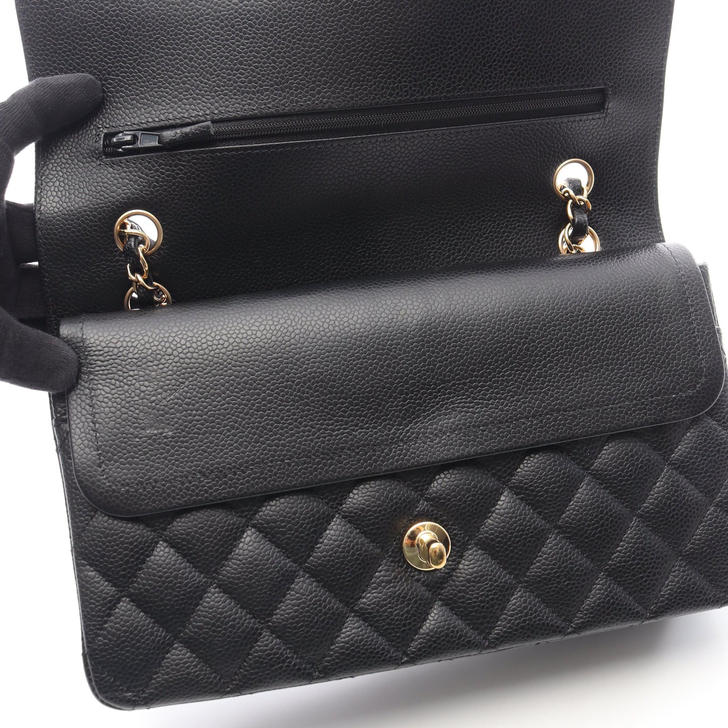 マトラッセ Wフラップ Wチェーンショルダーバッグ キャビアスキン ブラック ゴールド金具 シャネル バッグ CHANEL