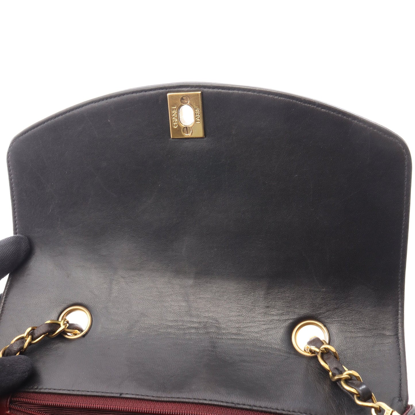 マトラッセ ダイアナフラップ チェーンショルダーバッグ ラムスキン ブラック ゴールド金具 シャネル バッグ CHANEL