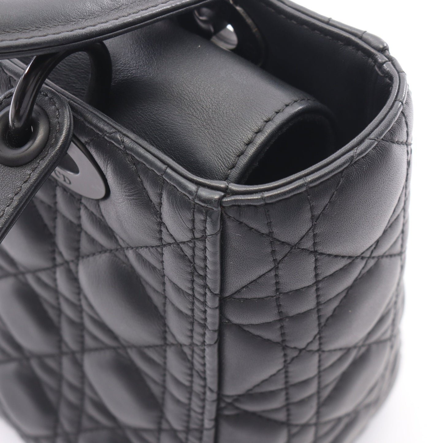 LADY DIOR レディディオール カナージュ 2WAY ハンドバッグ レザー ブラック クリスチャンディオール バッグ Christian Dior