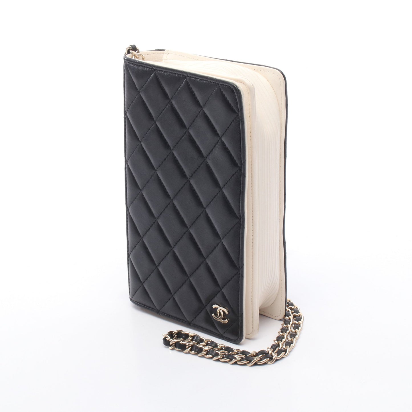 BOOK マトラッセ チェーンショルダーバッグ ラムスキン ブラック ホワイト ゴールド金具 シャネル バッグ CHANEL
