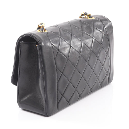 マトラッセ ダイアナフラップ チェーンショルダーバッグ ラムスキン ブラック ゴールド金具 シャネル バッグ CHANEL
