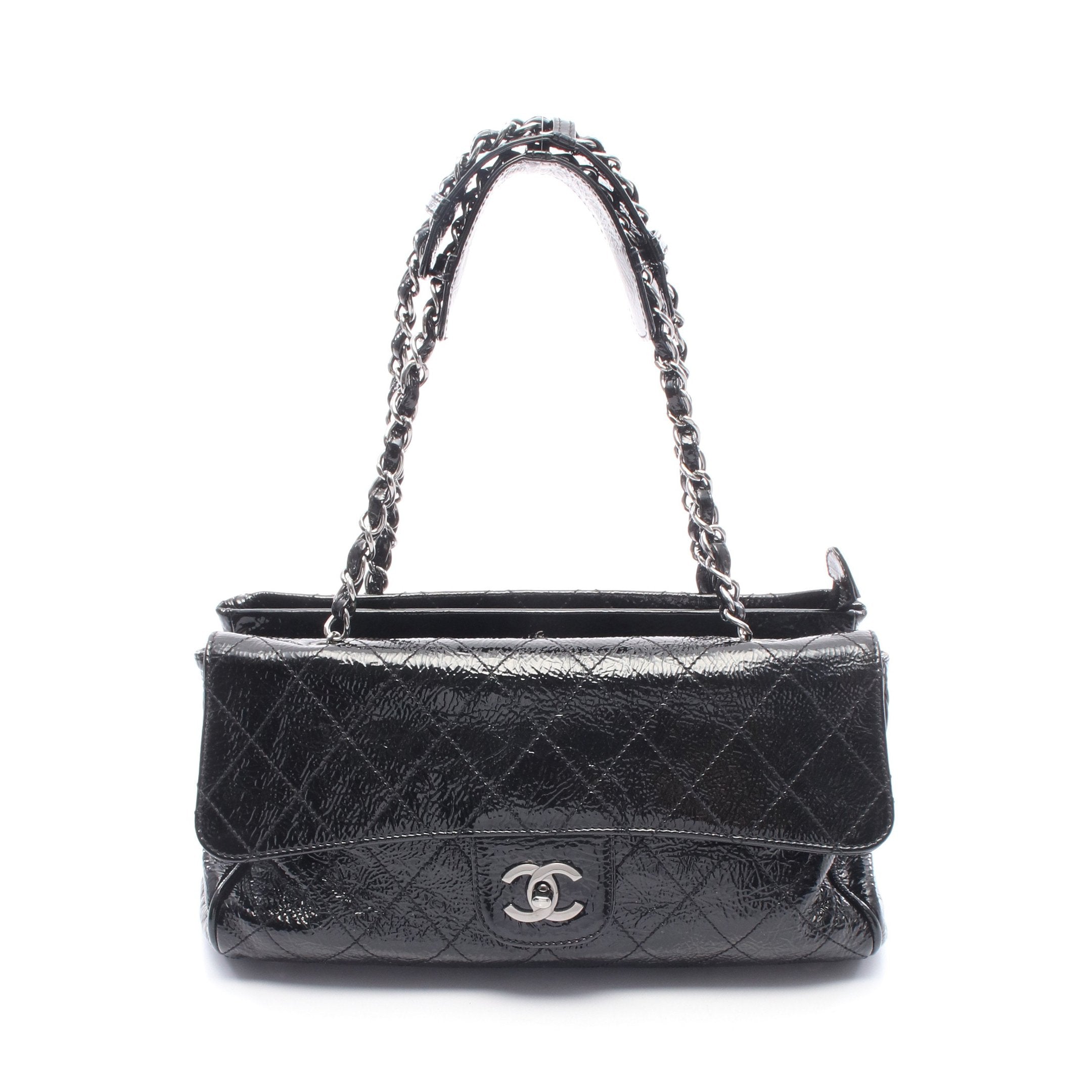 CHANEL チェーンショルダー マトラッセ がま口  ショルダーバッグ マトラッセ がま口 チェーンショルダーバッグ パテントレザー ブラック
