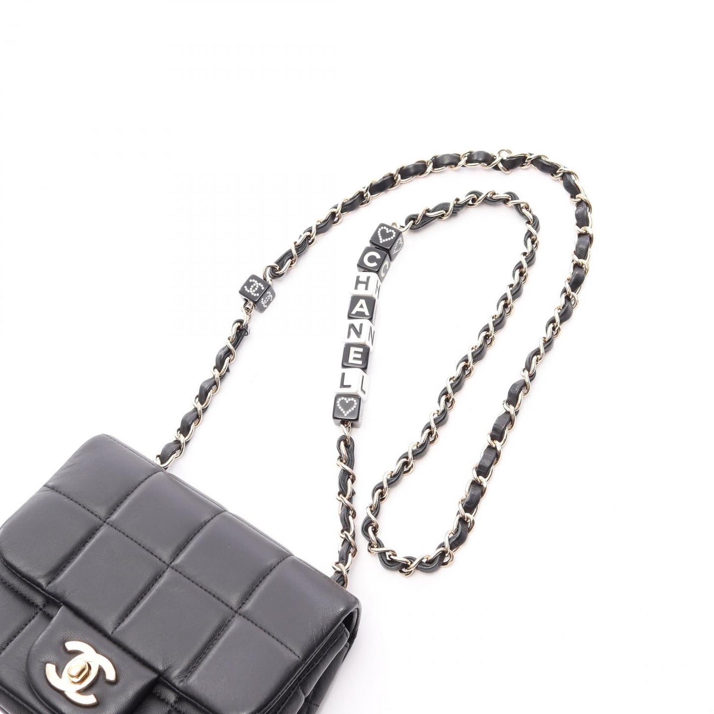 チョコバー ミニフラップ チェーンショルダーバッグ ラムスキン ブラック ゴールド金具 シャネル バッグ CHANEL