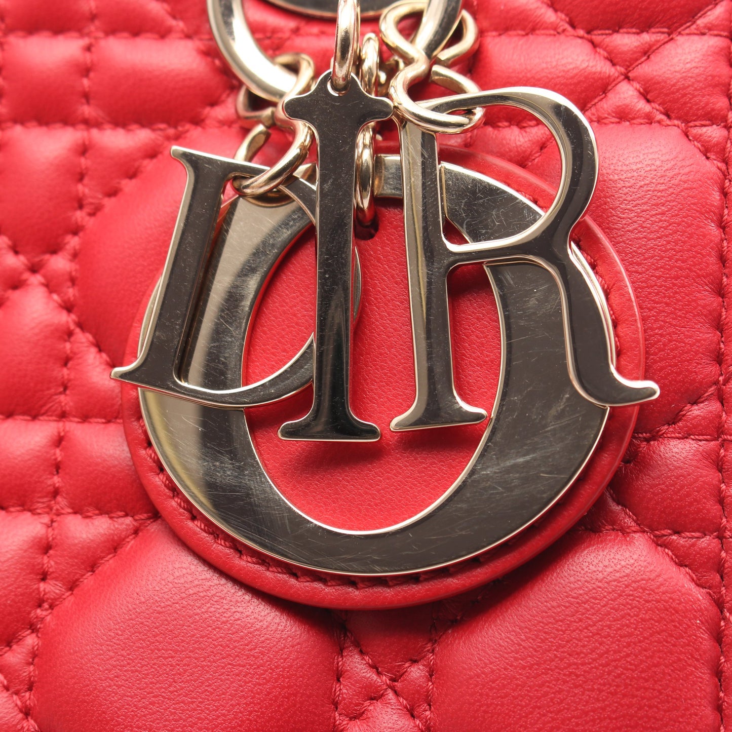 LADY DIOR MY ABCDIOR レディディオール スモール カナージュ 2WAY ハンドバッグ レザー レッド クリスチャンディオール バッグ Christian Dior