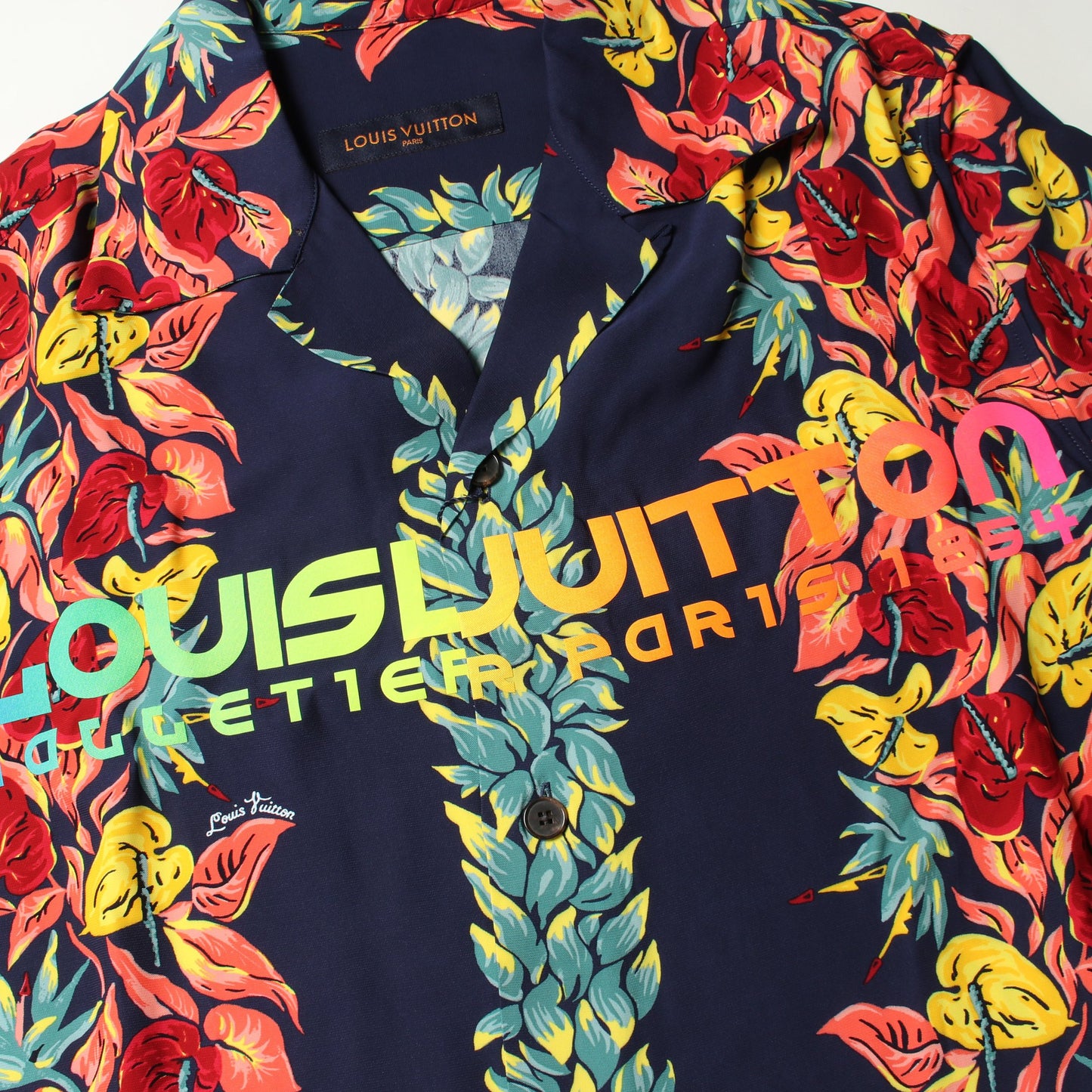 花柄 アロハ 半袖 シャツ レーヨン ネイビー マルチカラー ルイヴィトン