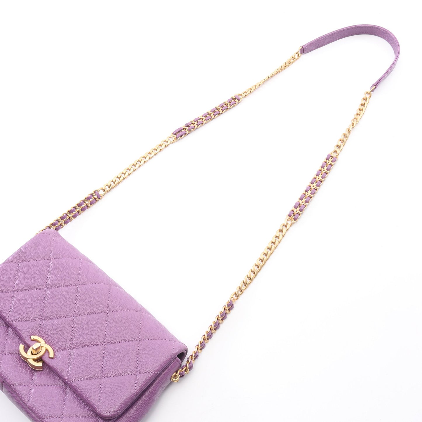 マトラッセ スモールフラップ チェーンショルダーバッグ キャビアスキン パープル ゴールド金具 シャネル バッグ CHANEL
