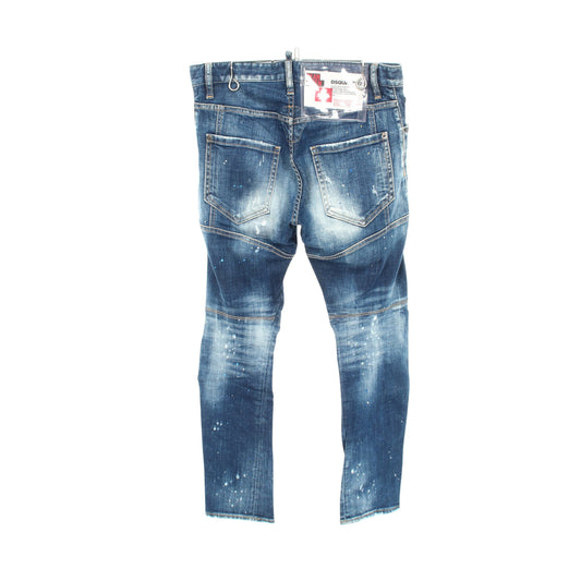 TIDY BIKER JEAN スキニー ダメージ加工 ペイント加工 ボタンフライ デニムパンツ コットン インディゴブルー ディースクエアード