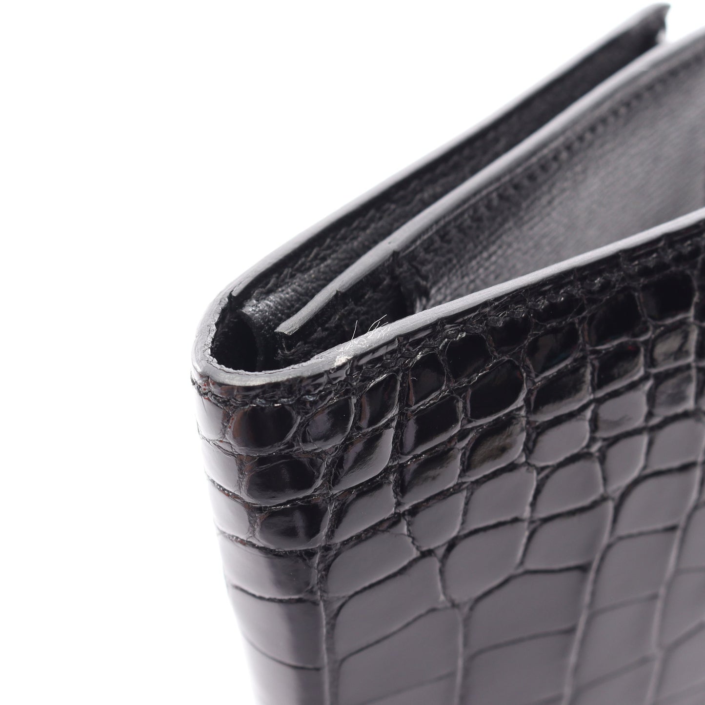 ベアンスフレ 二つ折り長財布 アリゲーターリセ ブラック ゴールド金具 D刻印 エルメス 財布・小物 HERMES