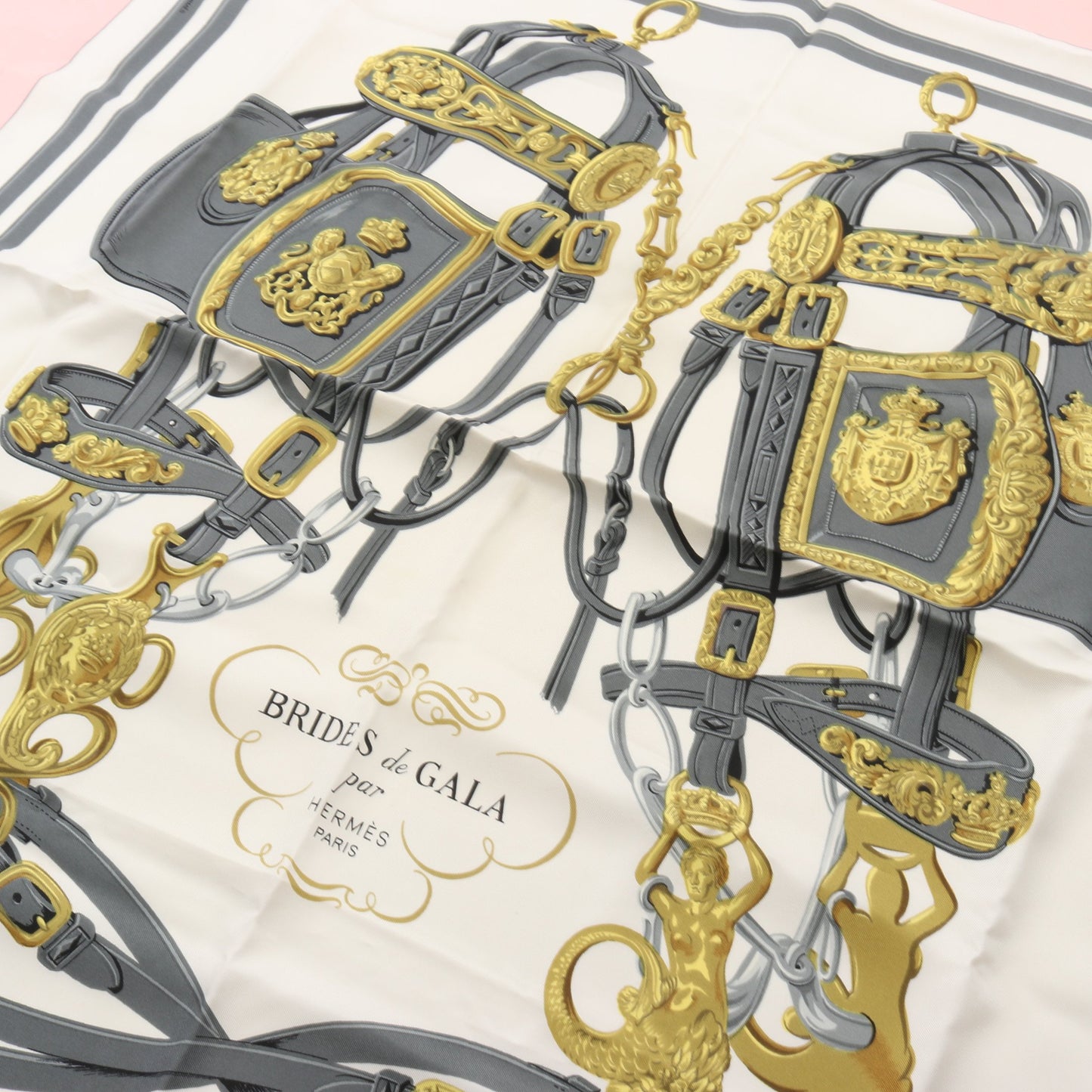 カレ90 BRIDES de GALA スカーフ シルク ピンク アイボリー グレー エルメス