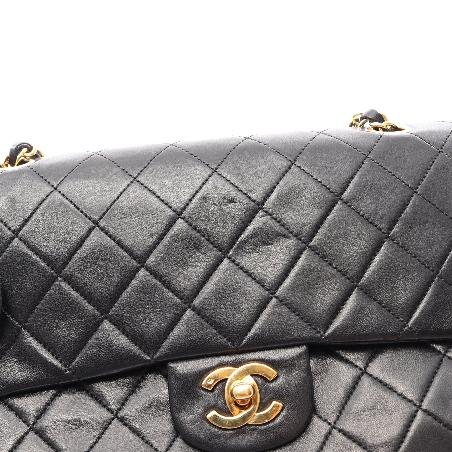 マトラッセ Wフラップ Wチェーンショルダーバッグ ラムスキン ブラック ゴールド金具 シャネル バッグ CHANEL